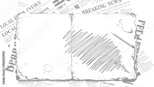 Newspaper page with scribbled and pencil breaking local