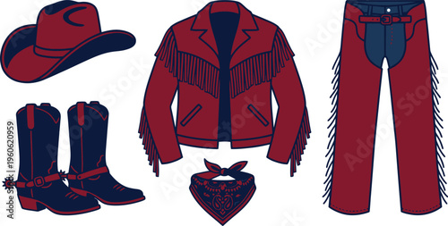 Western Cowboy Clothing Set Illustration with Fringed Jacket and Boots