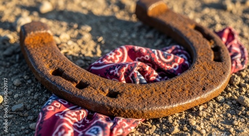 Rusty Horseshoe with Red Bandana.