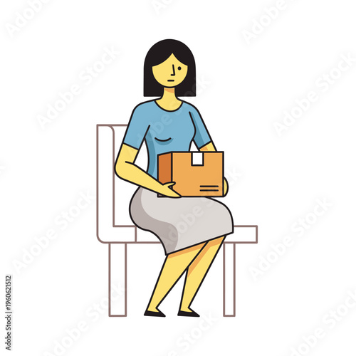 Woman holding a package while sitting on a chair, waiting, delivery concept