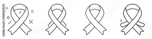 Various styles of awareness ribbons in simple minimalist black and white designs