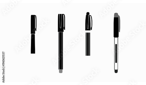 Set of black pens and markers vector illustration writing tools collection