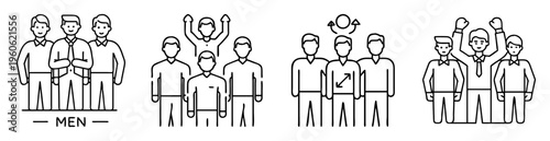 Diversity and success represented by men in different configurations in line art