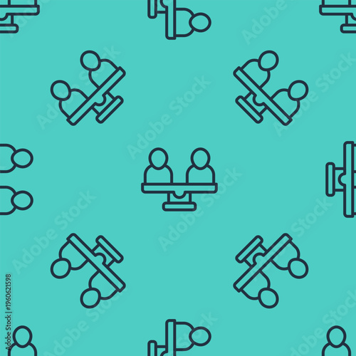 Black line Gender equality icon isolated seamless pattern on green background. Equal pay and opportunity business concept. Vector