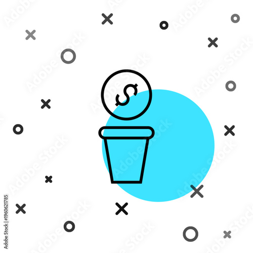 Black line Donation money icon isolated on white background. Hand give money as donation symbol. Donate money and charity concept. Random dynamic shapes. Vector