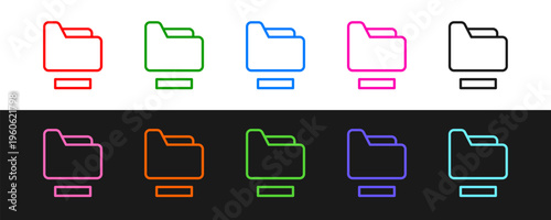 Set line Document folder icon isolated on black and white background. Accounting binder symbol. Bookkeeping management. Vector
