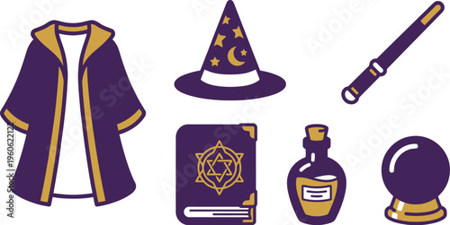 Wizard Magic Essentials Vector Illustration Set