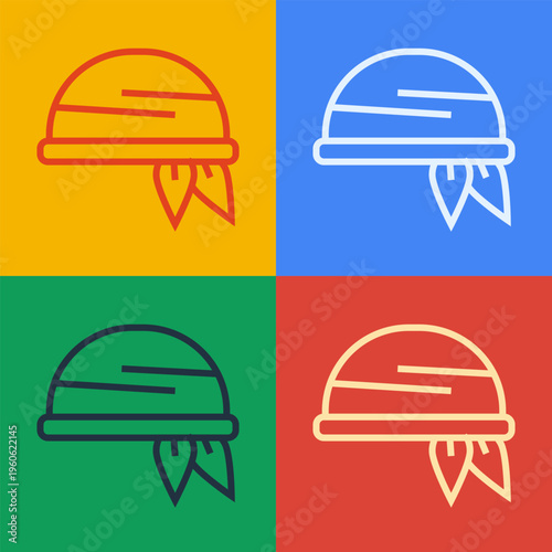 Pop art line Bandana icon isolated on color background. Vector