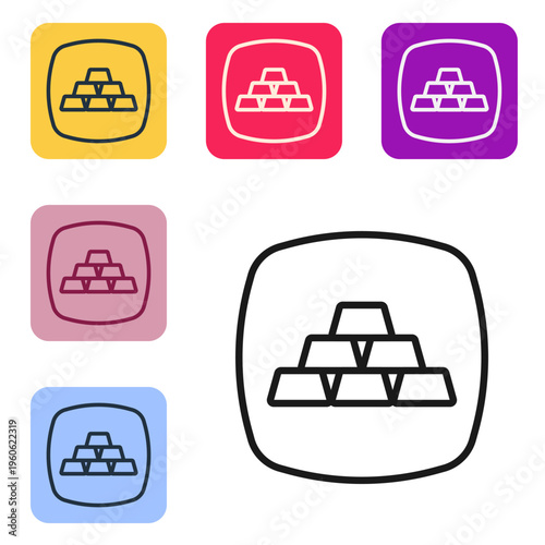 Black line Gold bars icon isolated on white background. Banking business concept. Set icons in color square buttons. Vector