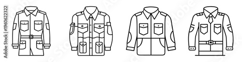 Illustration of Four Black and White Military Style Uniform Jackets