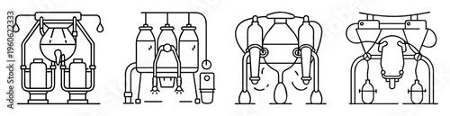 Stylized line art illustration of chemical separation apparatus laboratory equipment
