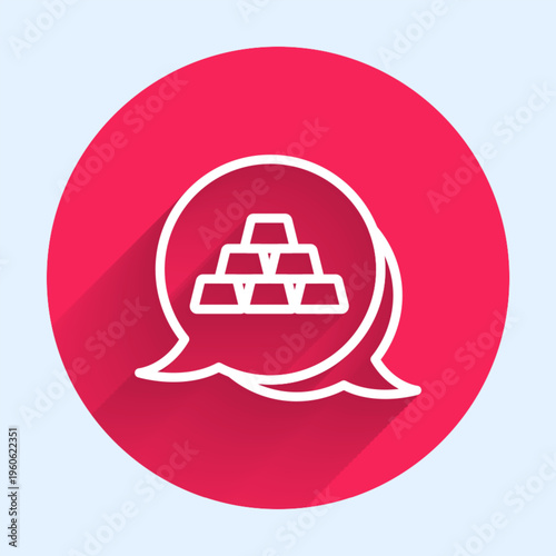 White line Gold bars icon isolated with long shadow background. Banking business concept. Red circle button. Vector