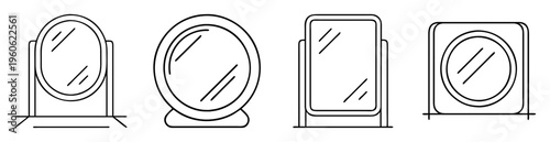 Line art illustration depicting four different styles of standing mirrors