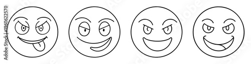 Four cartoon emoji faces expressing various emotions in black and white