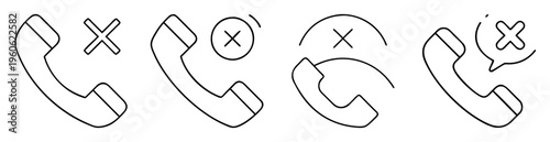 Variety of telephone handset icons with cross sign indicating a disconnection