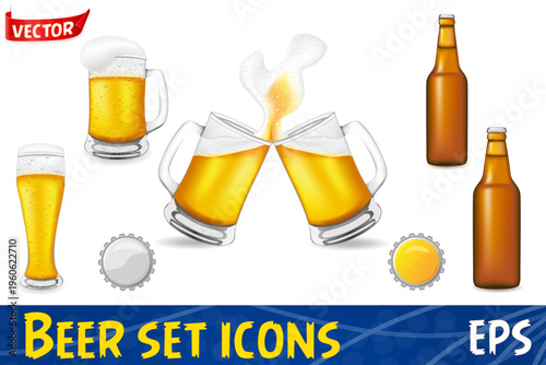 set iconsf beer mug and bottle cartoon stock vector illustration