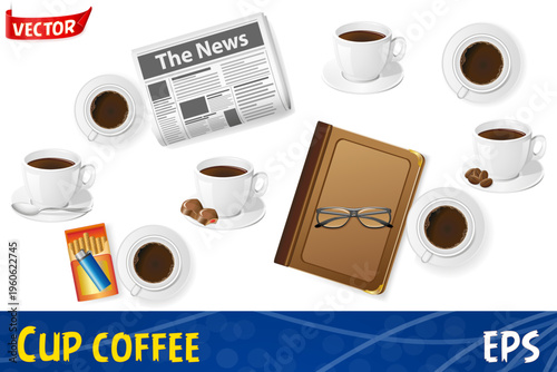 set of icons of cups with coffee cartoon stock vector illustration