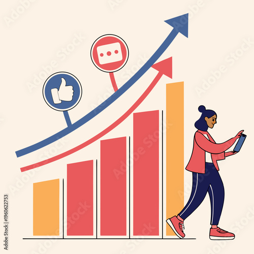 Social Media Growth Chart With Up Arrow Analytics Vector Illustration
