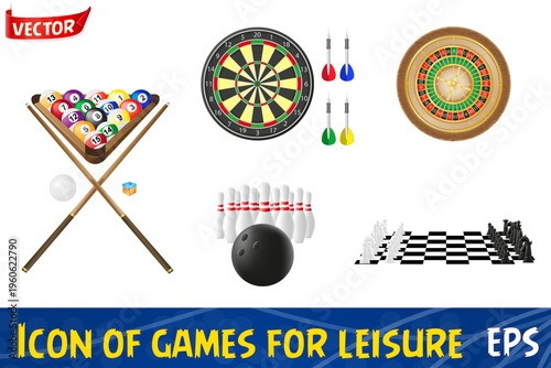 set icon of games for leisure cartoon stock vector illustration