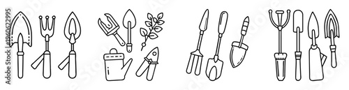 Outline Drawing of Garden Tools and Equipment, a Gardening Collection Artwork
