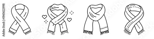 Collection of cute doodle style scarves in various knot types and patterns