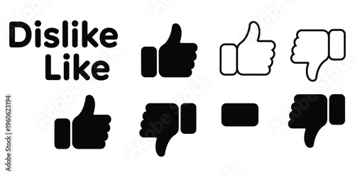Like and dislike icons, thumbs up and thumbs down symbols, solid and outline vector illustration, approval and disapproval concept