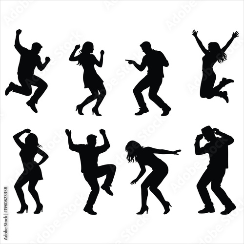 A group of people dancing in different poses