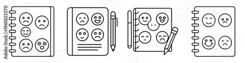 Collection of vector notebooks displaying various feelings and emotions expressions drawings