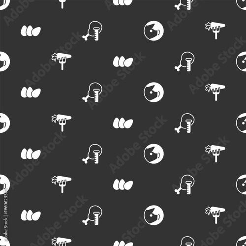 Set Pig, Carrot, Chicken egg and Genetically modified chicken on seamless pattern. Vector