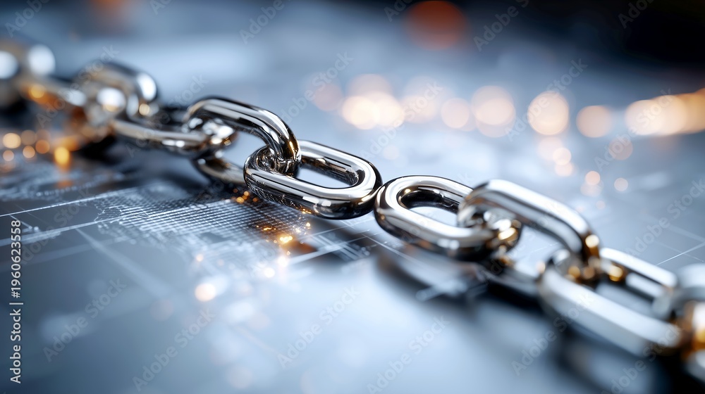 Fototapeta premium Shattered metal chain on world map, economic disruption and trade tension