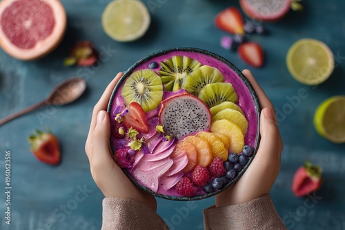 Vibrant smoothie bowl with fresh fruits perfect for nutritious and aesthetic breakfast