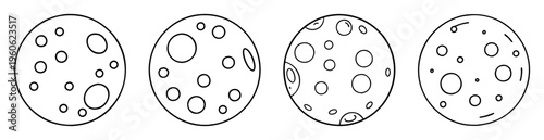 Four different phases of the moon with varying crater formations illustrated