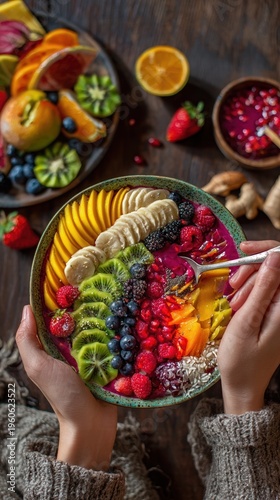 Vibrant smoothie bowl with fresh fruits perfect for nutritious and aesthetic breakfast