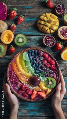 Vibrant smoothie bowl with fresh fruits perfect for nutritious and aesthetic breakfast