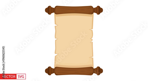 Old Parchment Scroll with Wooden Rollers, Blank Ancient Document