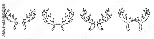 Set of elegant black and white deer antlers with different shapes