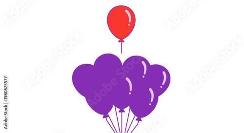 Red Balloon Stands Out From Purple Balloons Group