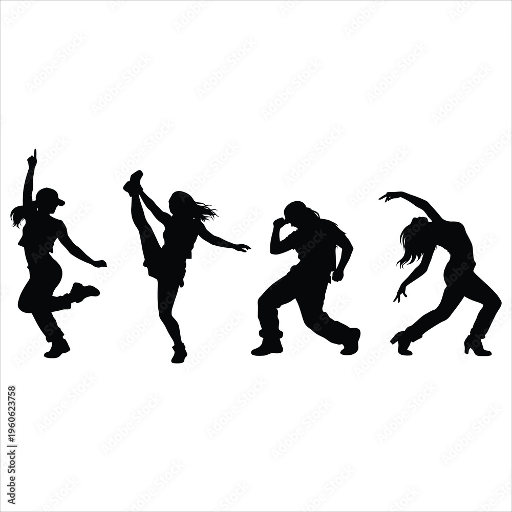 Fototapeta premium Four people are dancing in different poses