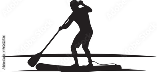 Stand up paddleboard, SUP silhouette, black vector icon, water sports