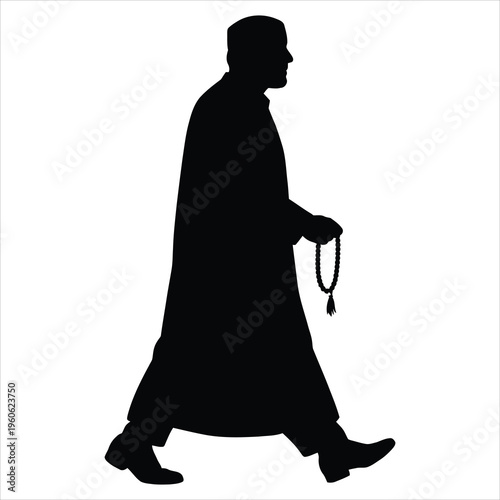 A man walking with a rosary in his hand