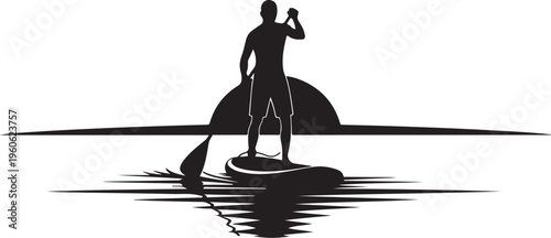 Stand up paddleboard, SUP, silhouette, vector icon, black