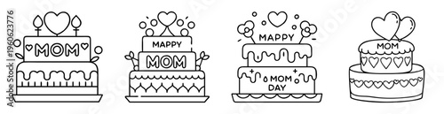 Four uniquely decorated black and white cakes for Mother's Day