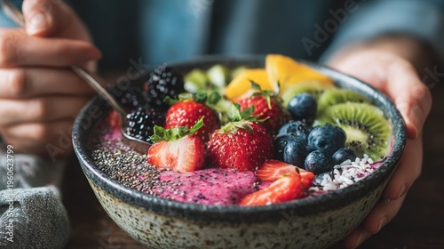 Vibrant smoothie bowl with fresh fruits perfect for nutritious and aesthetic breakfast