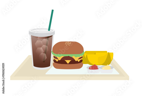 くし切りのフレンチフライとコーヒーとチーズバーガーのセット