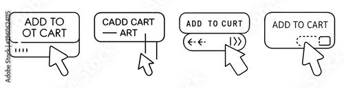 Illustration of four add to cart buttons with mouse pointers clicking them