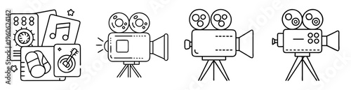 Line art illustration showing different creative and media arts depictions