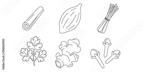 Spice Ingredients Outline Set