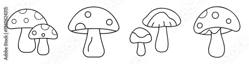Black and white vector illustration of a group of simple mushrooms