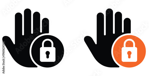 Restricted area flat line and filled icons set, prohibited zone warning symbols, access control no entry sign collection, security alert danger mark design, caution restricted space icons, vector