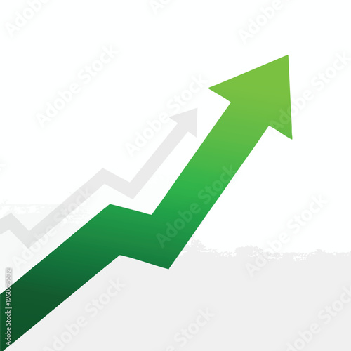 Green arrow shows upward trend over a faded gray arrow on white